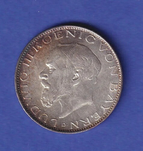 Dt. 帝国バイエルン銀貨 2マルク ルートヴィヒ3世 1914 D XF-