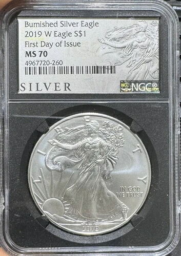 2019-W アメリカン シルバー イーグル NGC MS70 バーニッシュド シルバー イーグル FDI (ブラック コア)