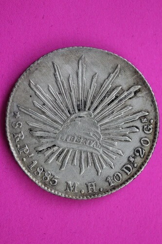 1885年 メキシコ PiMH 8 レアル リベルタッド 銀貨 .903 良質本物 0849N