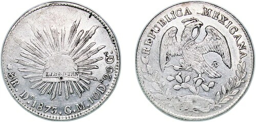 メキシコ 1873 Do CM 8 レアル シルバー 903 XF
