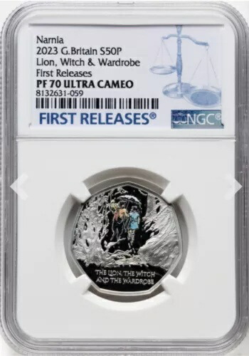 NGC PF70 ナルニア国物語 ライオンと魔女とワードローブ 2023年 イギリス CSルイス 純銀貨画像
