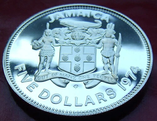 シルバー プルーフ ジェムコイン 37.8g 42mm 1974年 ジャマイカ プルーフ 5ドル ホルダー付き｜WORLD RESOURCE【KING店】