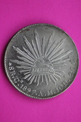 1897 メキシコ CnAM 8 Reales Libertad シルバー コイン .903 Fine Authentic & Real 0836N