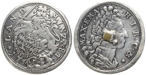 旧ドイツ諸州 - バイエルン 15クロイツァー 1718 - 銀 0.720、2.9g、? 25mm Km#384