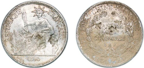 フランス領インドシナ 1896 A 1ピアストル 銀900 銅100 XF
