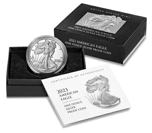 2023年アメリカンシルバーイーグル（米国造幣局発行）箱入り、鑑定書付き 56,870円