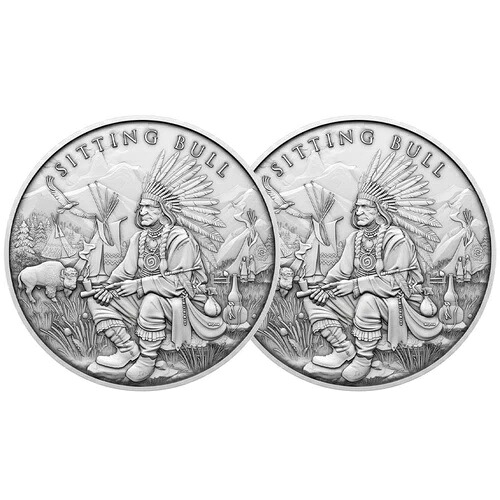 2個セット - 1トロイオンス シッティング・ブルデザイン .999 純銀ラウンド