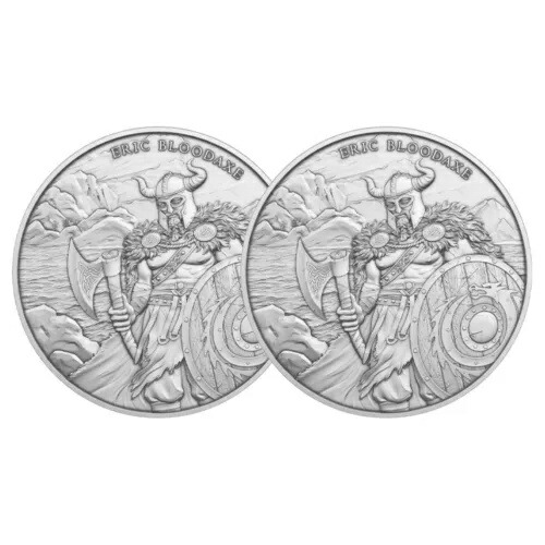 2 個セット - 1 トロイオンス Eric Bloodaxe デザイン .999 純銀ラウンド...