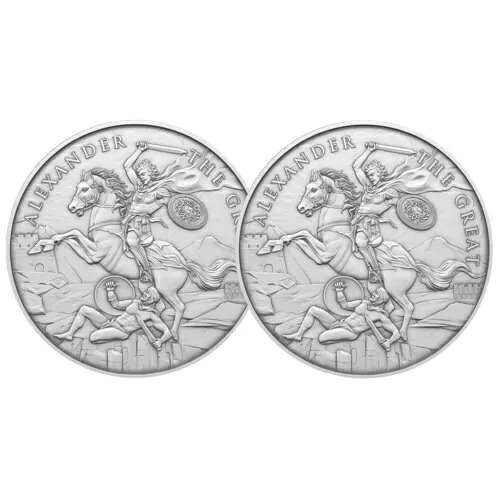 2個セット - 1トロイオンス アレキサンダー大王デザイン .999 純銀ラウンド