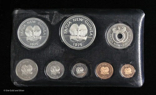 1975年 パプアニューギニア最初の貨幣 フランクリンミント シルバープルーフセット 箱/COA入り 55,440円