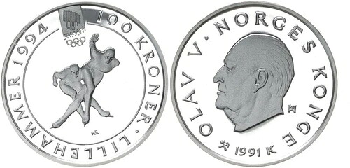 ノルウェー 100 および 50 クローネ 1994 クローネ スピード スケート、子供用スキー 100746｜WORLD RESOURCE【KING店】