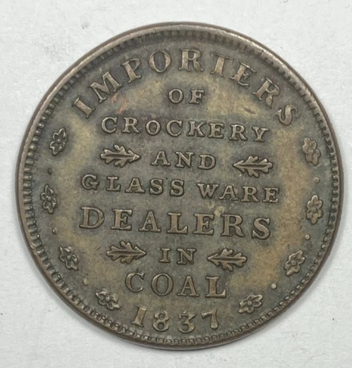 1837年 E.F. Sise & Co 不況商人トークン。石炭商。ニューハンプシャー州ポーツマス。