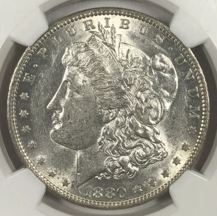 1880-O モルガン・ダラー 1.00。NGC AU55。