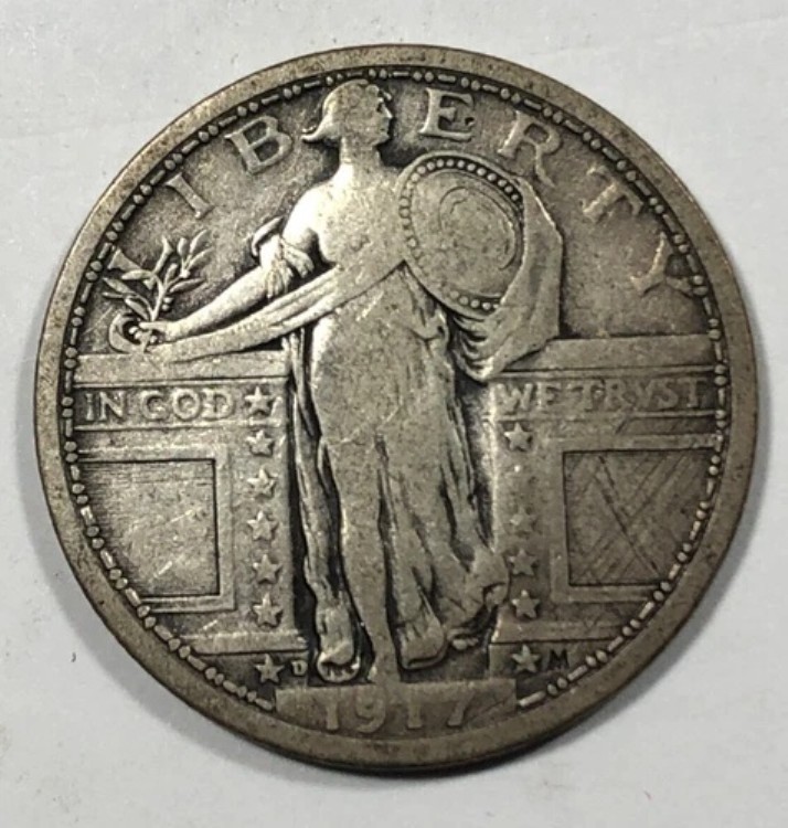 1917-D スタンディング・リバティ・クォーター金貨。25.00インチ。タイプ1。VG。 55,440円