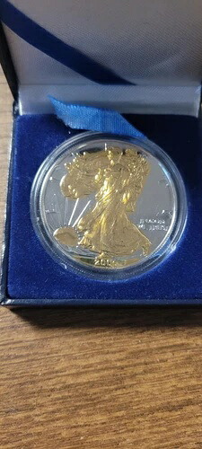 2006年アメリカンシルバーイーグル1オンス銀貨、24金メッキ、プルーフ加工