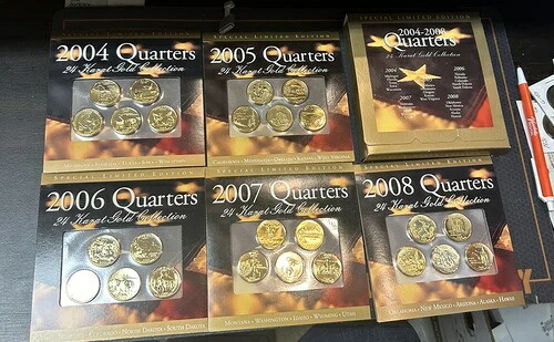 アメリカの未流通コイン：24カラット金貨 2004-2008 25クォーターセット