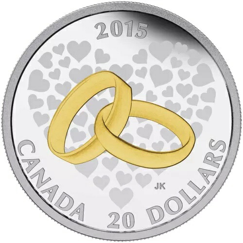 2015年カナダドル 20ドル 結婚指輪とハート - 純銀コイン｜WORLD RESOURCE【KING店】