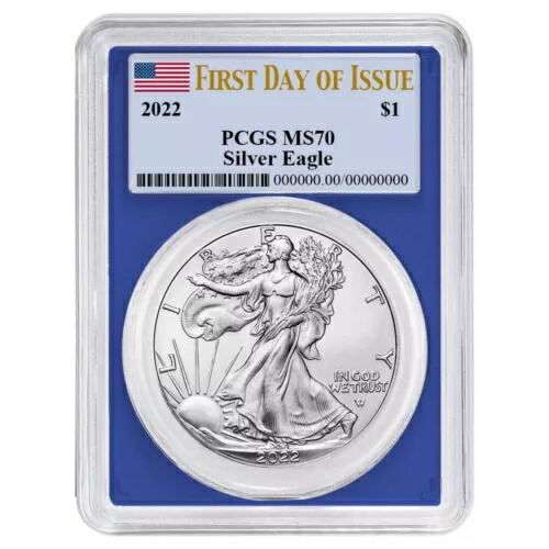 2022年 1ドル アメリカン シルバー イーグル PCGS MS70 FDOI 国旗ラベル ブルーフレーム
