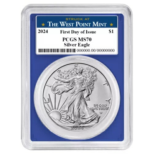 2024年 1ドル アメリカン シルバー イーグル PCGS MS70 FDOI ウェストポイント ラベル ブルーフレーム