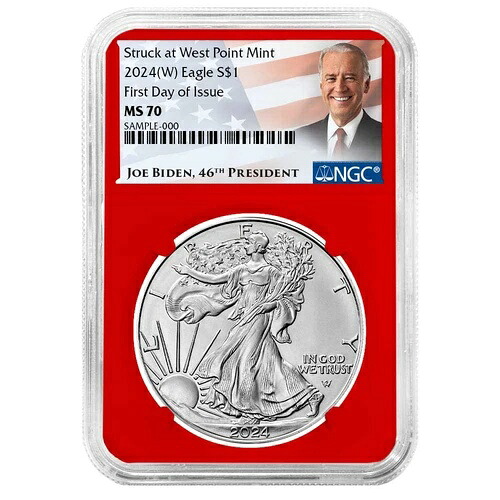 2024年 (W) 1ドル アメリカン シルバー イーグル NGC MS70 FDI バイデン ラベル レッド コア