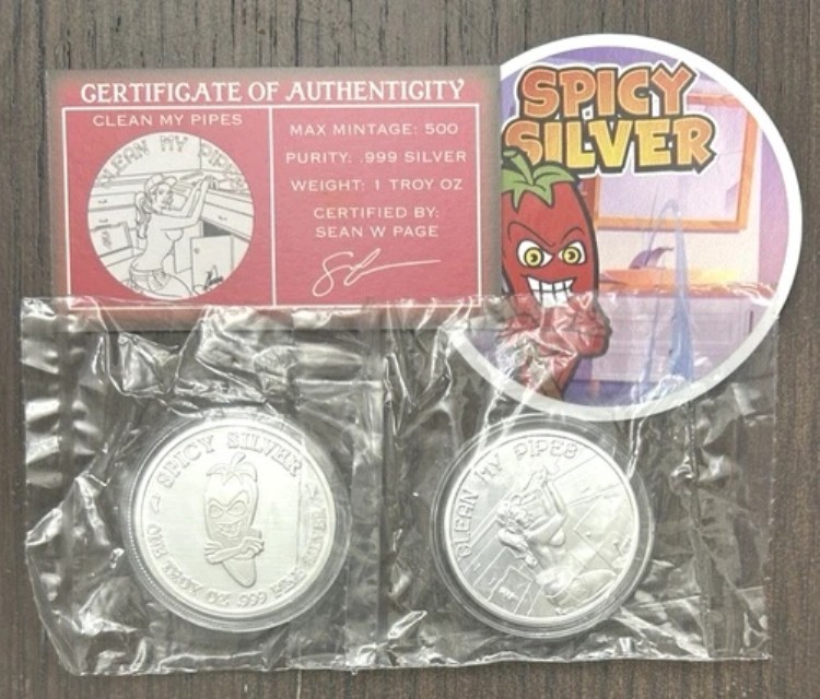 STL ミント スパイシーシルバー クリーン マイ パイプ 1オンス .999 シルバー アートラウンド COA 44th 付き｜WORLD RESOURCE【KING店】