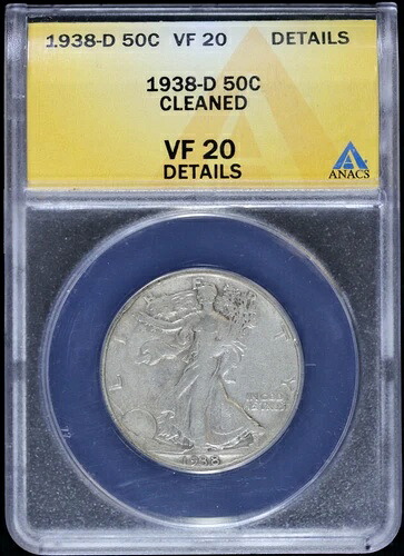 1938-D 50セントウォーキングリバティシルバーハーフドル ANACS VF 20 詳細 - 非常に良好なリバティ｜WORLD RESOURCE【KING店】