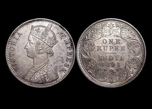 1891Cルピー銀貨、AUコンディション、ビクトリア朝時代（1837-1901）、イギリス領インド貨幣｜WORLD RESOURCE【KING店】
