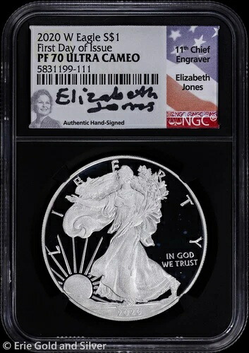 2020-W 1ドル プルーフ アメリカン シルバー イーグル NGC PR 70 UC | FDOI ジョーンズ サイン｜WORLD RESOURCE【KING店】 59,290円