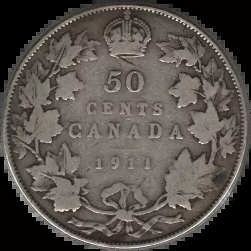 1911年カナダ50セント銀貨（KM# 19、Schn# 18）