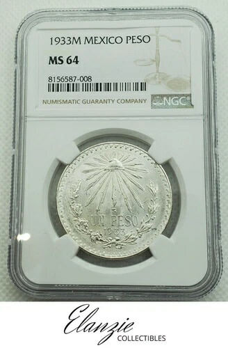 楽天市場】メキシコ 1951年 5ペソ銀貨 ASW . イダルゴ NGC MS65 (写真