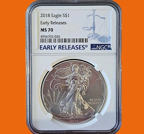 2018年 シルバーイーグル NGC MS70、早期リリース S$1 シルバーコイン 0.9999%｜WORLD RESOURCE【KING店】