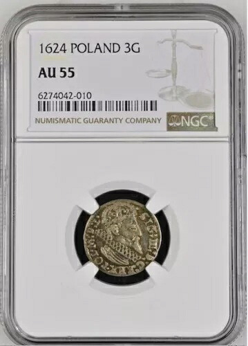 ポーランド 銀貨 3 Groshe 1624 NGC AU 55 クラクフ造幣局 ジグムント3世 ヴァーサ｜WORLD RESOURCE【KING店】