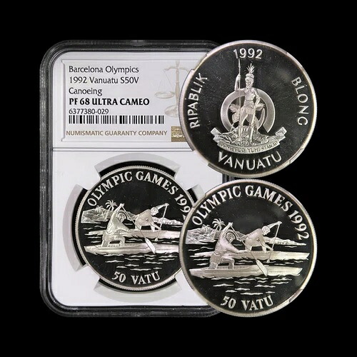 バヌアツ。1992年、50バツ、シルバー - NGC PF68 - トップポップ ?? カヌー｜WORLD RESOURCE【KING店】