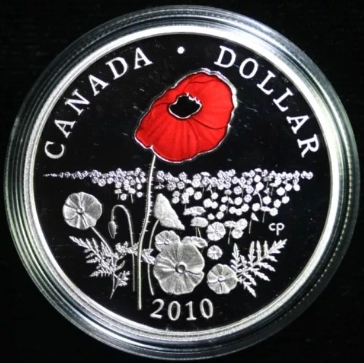 2010年カナダ 1ドル銀貨 限定版PFコイン カラーポピー - 3/4オンス銀貨｜WORLD RESOURCE【KING店】