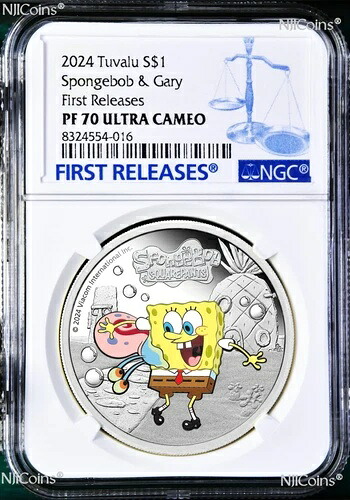 2024 スポンジボブ&ゲイリー・スクエアパンツ 1オンス .9999 シルバー 1ドルコイン NGC PF70 UC FR|WORLD RESOURCE【KING店】