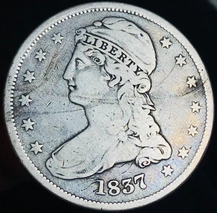 1837年 キャップドバスト ハーフダラー 50セント 未鑑定 リードエッジ 90% シルバー 米国コイン CC26077|WORLD RESOURCE【KING店】