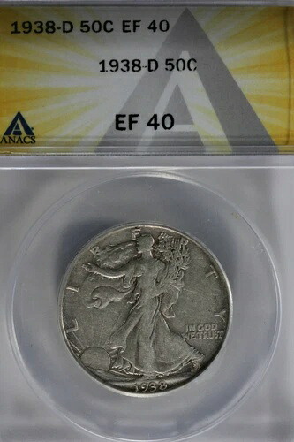 1938-D .50 ANACS EF 40 ウォーキング・リバティ、ハーフダラー、レディ・リバティ・ハーフ|WORLD RESOURCE【KING店】