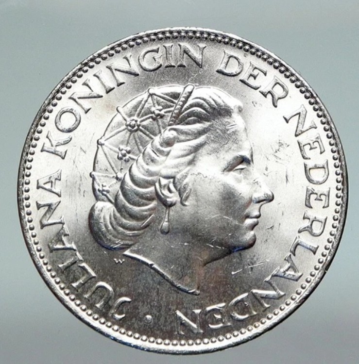 1961年 オランダ王国 ジュリアナ女王 ヴィンテージ シルバー 2 1/2 グルデン コイン i91249｜WORLD RESOURCE【KING店】