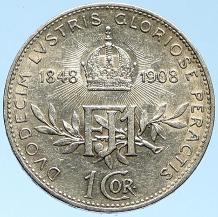 1908年オーストリア国王フランツ・ヨーゼフ1世の記念銀製アンティークコロナコイン i99147｜WORLD RESOURCE【KING店】