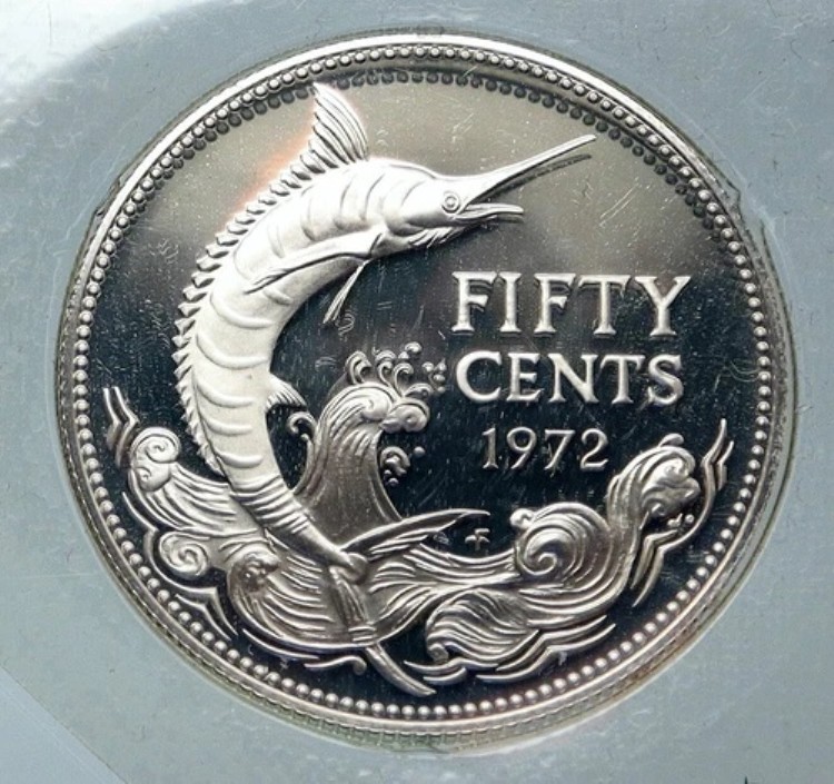 1972年 バハマ 英国 エリザベス2世 マーリン フィッシュ プルーフ銀貨 50セント i85821｜WORLD RESOURCE【KING店】