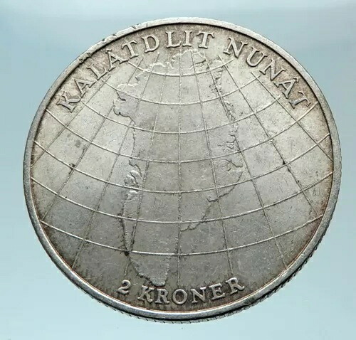 1953年 デンマーク国王フレデリック9世と王妃イングリッド シルバー グリーンランド地図コイン i78772|WORLD RESOURCE【KING店】