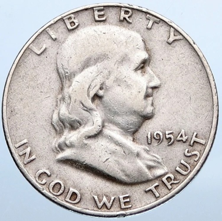 1954年 D 米国 ベンジャミン・フランクリン リバティベル ヴィンテージ シルバー ハーフドルコイン i115264|WORLD RESOURCE【KING店】
