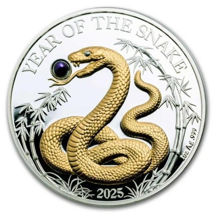 2025年 バヌアツ 1オンス 銀貨 蛇年 金メッキ パール付き｜WORLD RESOURCE【KING店】