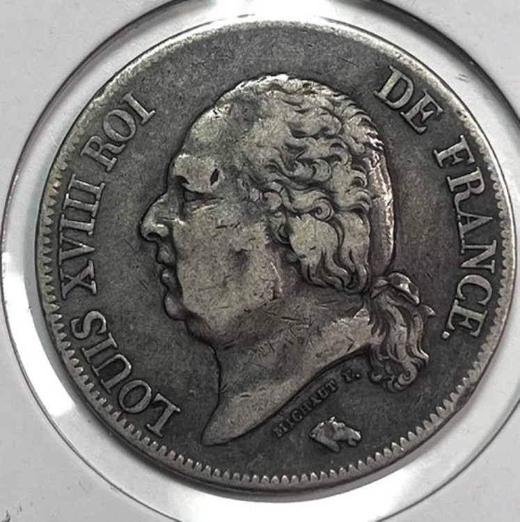 フランス 5 フラン 1822年-非常に細かいディテールのルイ 18 世旧世界銀貨!｜WORLD RESOURCE【KING店】