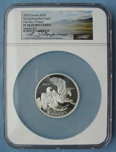 2023年カナダドル 30ドル ストライキング ハクトウワシ 2オンス .9999 シルバー NGC PF70 UCAM FDOI 箱付き