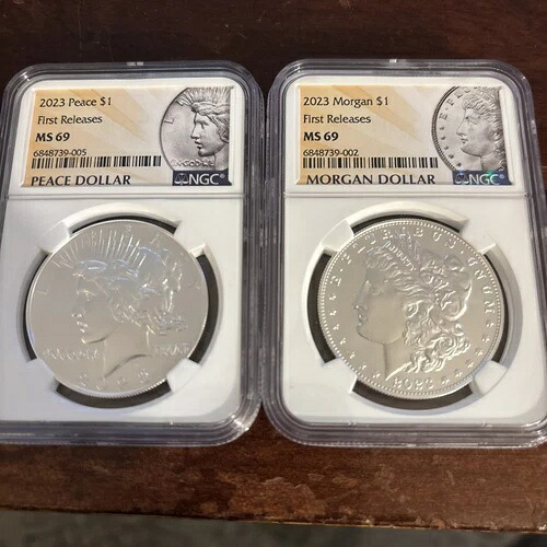 2023年モルガン＆ピース銀貨 NGC MS69 初リリース 2枚セット