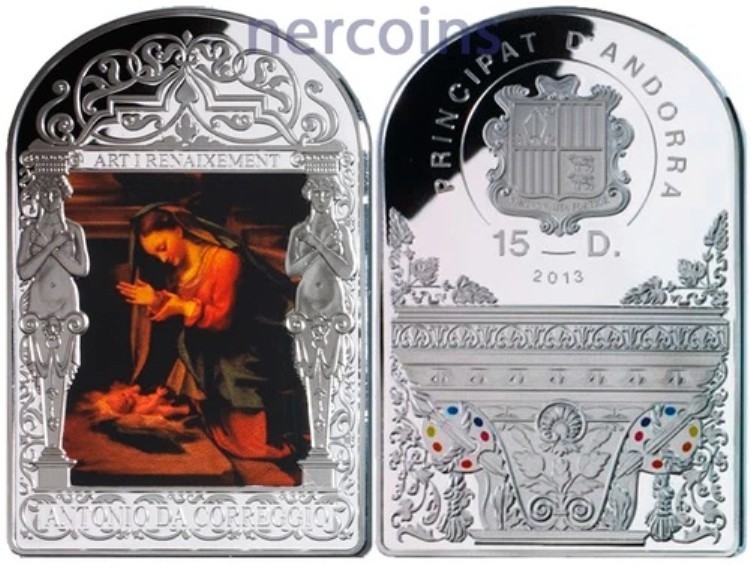 アンドラ 2013年 ルネサンス時代のマドンナ（コレッジョ作） 15D 純銀 50g コイン｜WORLD RESOURCE【KING店】