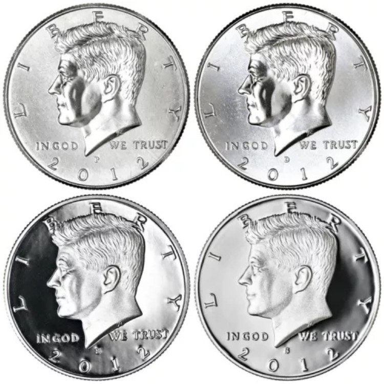 2012年 P D S S ケネディ ハーフダラー イヤーセット シルバー＆クラッドプルーフ＆BU US 4コインロット