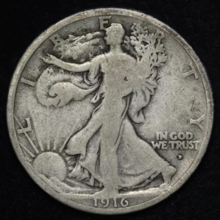 1916-D ウォーキング・リバティ・シルバー・ハーフドル VG E315 QHR