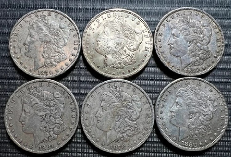 1878-1893年CCモルガンアメリカンシルバーダラー5枚セット - GEM BU 混合日付